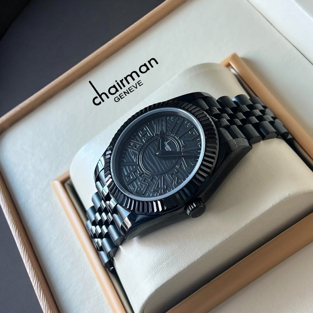 Chairman Geneve Swiss Design Black Dial Black Gents Watch