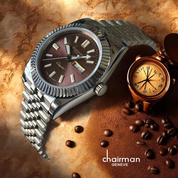 Chairman Geneve Swiss Design Day And Dated Brown Dial Silver Chain Gents Watch