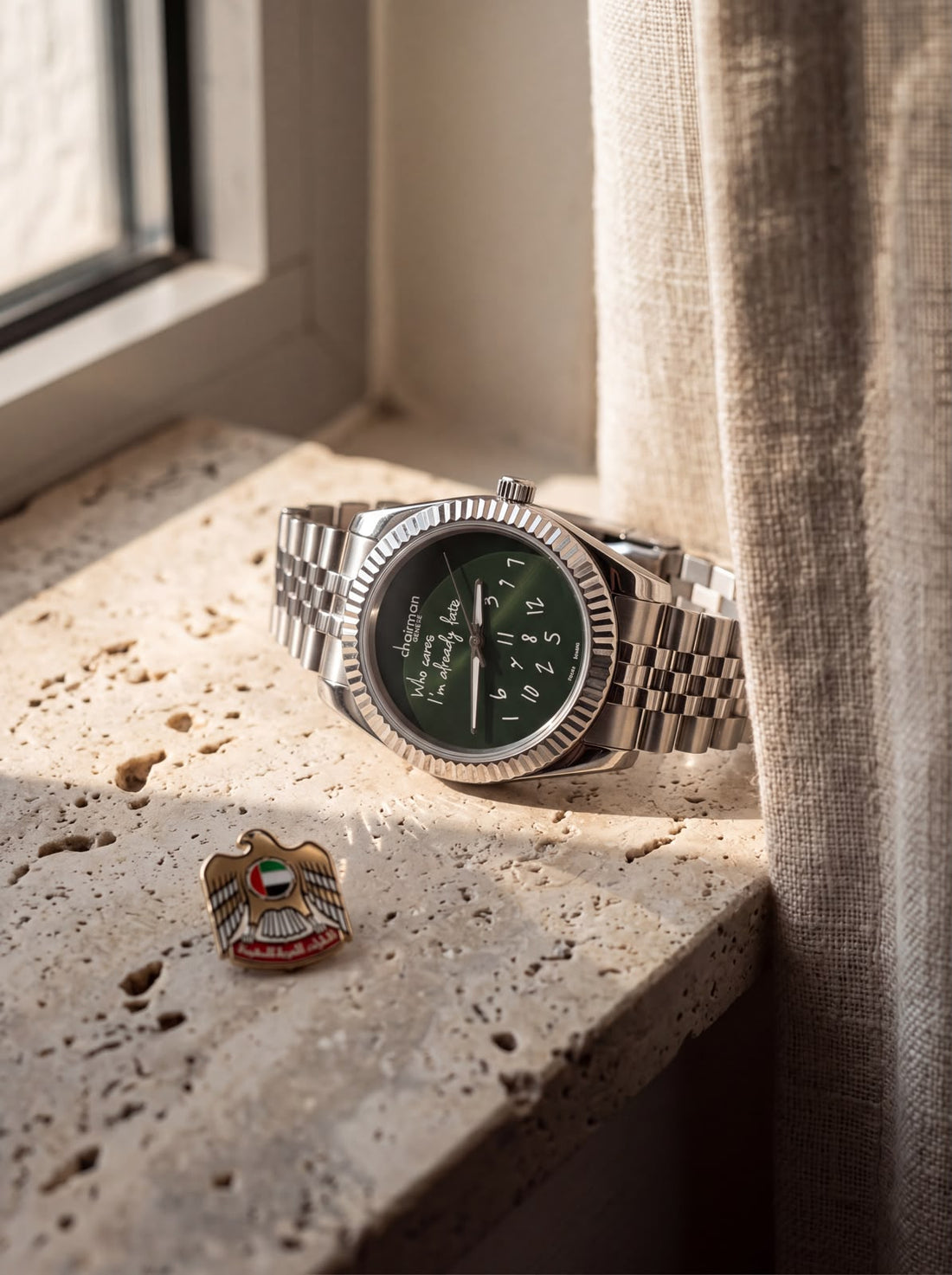 Chairman Geneve Swiss Design Green Dial Silver Chain Gents Watch