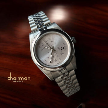 Chairman Geneve Swiss Design Grey Dial Silver Chain Gents Watch