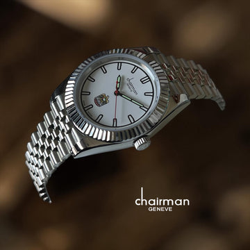 Chairman Geneve Swiss Design UAE Emblem White Dial Silver Chain Gents Watch