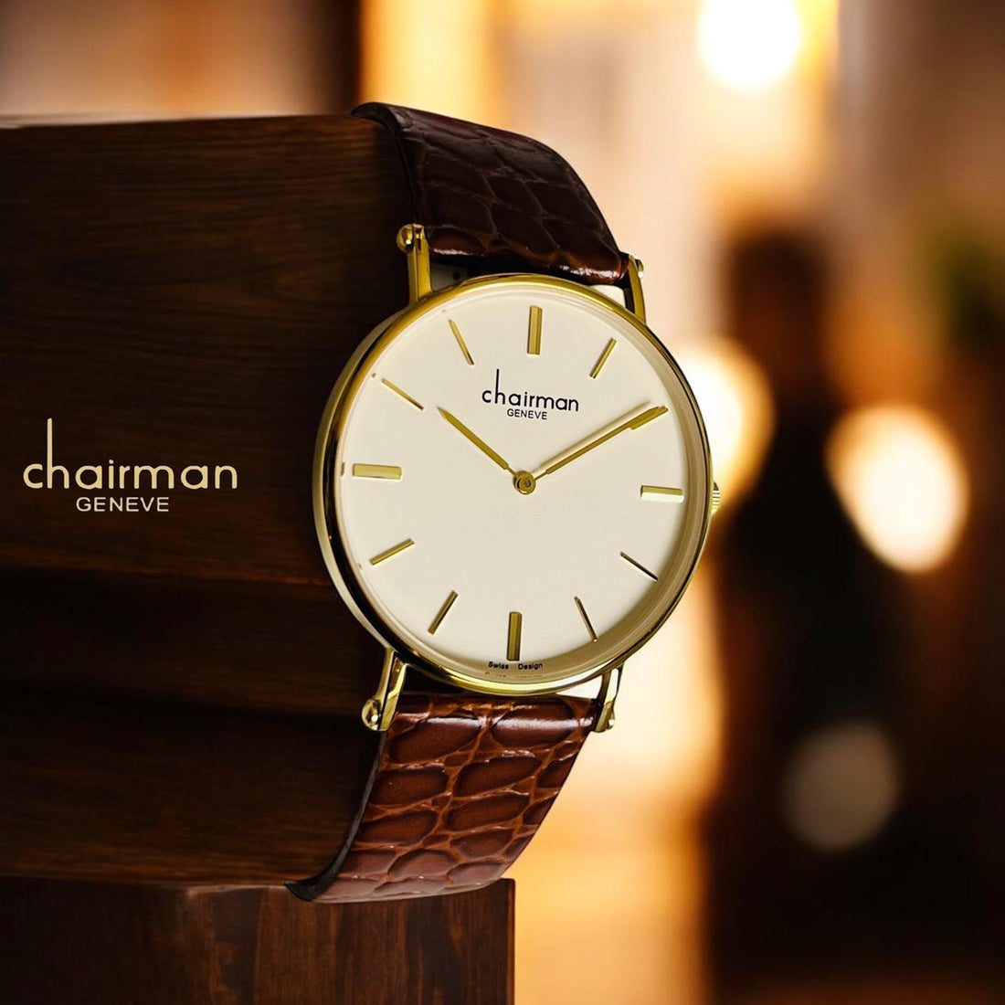 Chairman Geneve Swiss Design White Dial Brown Strap Watch