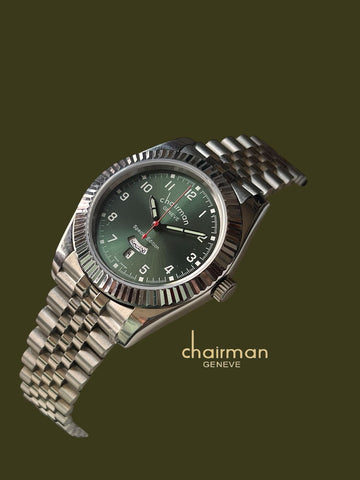Chairman Geneve The Day And Date Debate Green Dial Silver Chain Gents Watch
