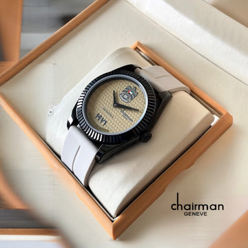 Chairman Geneve UAE Emblem Beige Dial Grey Strap Gents Watch