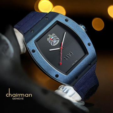 Chairman Geneve UAE Emblem Black Dial Blue Strap Gents Watch
