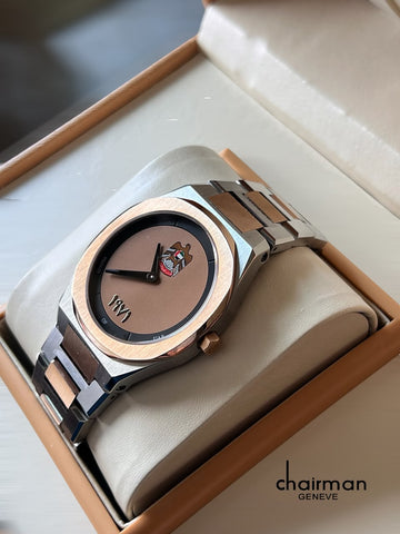 Chairman Geneve UAE Emblem Brown Dial Silver And Bronze Chain Gents Watch