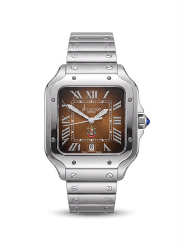 Chairman Geneve UAE Emblem Dated Roman Brown Dial Silver Chain Gents Watch