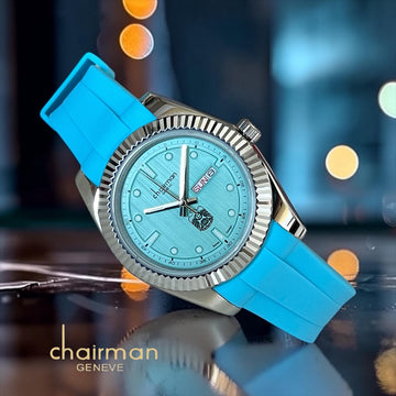Chairman Geneve UAE Emblem Day And Dated Baby Blue Gents Watch