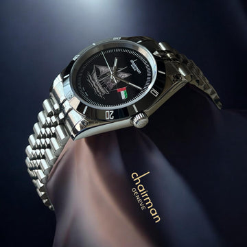 Chairman Geneve UAE Flag Black Dial Silver Chain Gents Watch