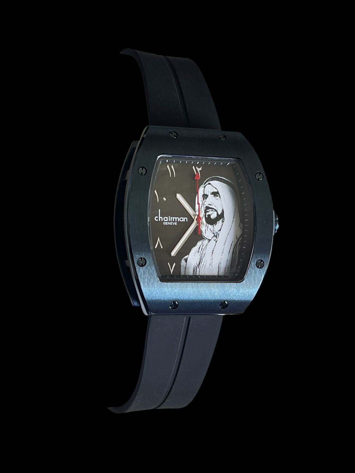 Chairman Geneve UAE Sheik Arabic Black Dial Black Strap Gents Watch