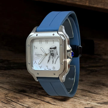 Chairman Geneve UAE Sheik Arabic White Dial Baby Blue Strap Gents Watch