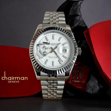 Chairman Geneve UAE Sheik Dated White Dial Silver Chain Gents Watch