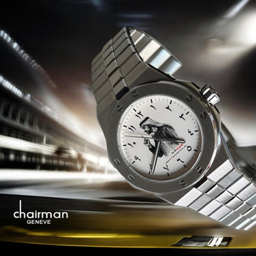 Chairman Geneve UAE Sheikh Arabic White Dial Silver Chain Gents Watch