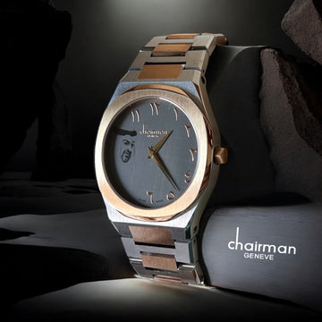 Chairman Geneve UAE Sheikh Arabic Grey Dial Silver And Gold Chain Gents Watch