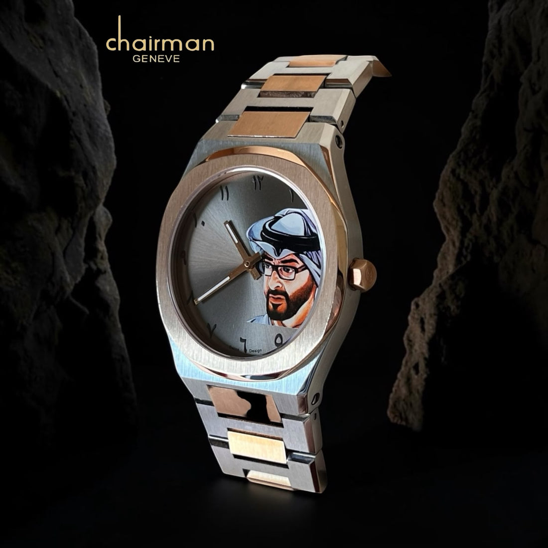 Chairman Geneve UAE Sheikh Arabic Grey Dial Silver Chain Gents Watch