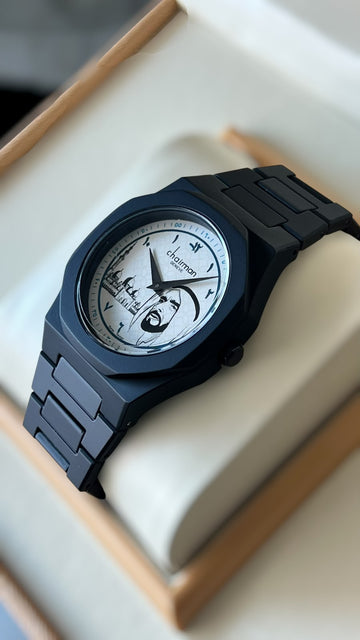 Chairman Geneve UAE Sheikh Arabic White Dial Black Gents Watch