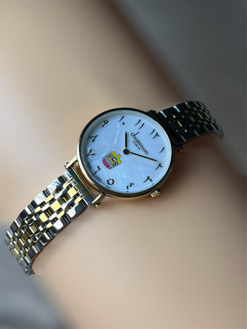 Chairman Geneve UAE Sheikh Arabic White Dial Silver And Gold Chain Ladies Watch