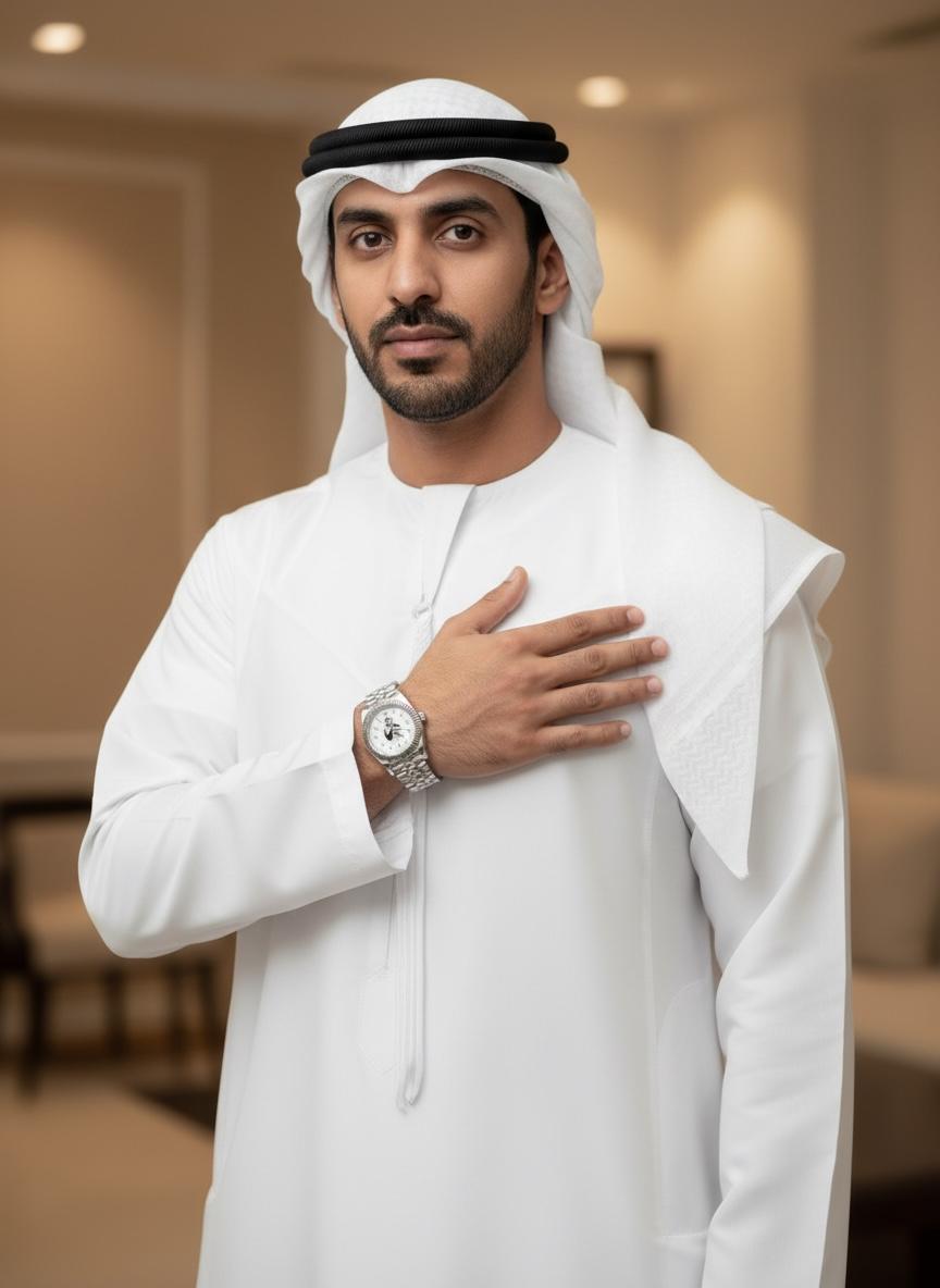 Chairman Geneve UAE Sheikh Arabic White Dial Silver Chain Gents Watch