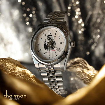 Chairman Geneve UAE Sheikh Beige Dial Silver Chain Gents Watch