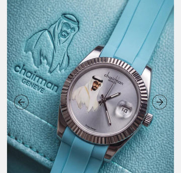Chairman Geneve UAE Sheikh Dated Grey Dial Blue Strap Gents Watch