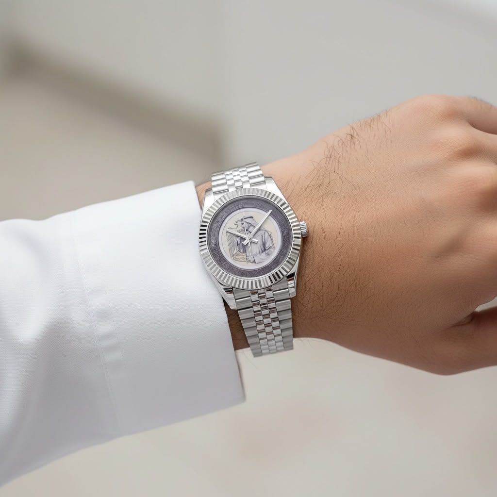 Chairman Geneve UAE Sheikh Flag Aesthetic Dial Silver Chain Gents Watch