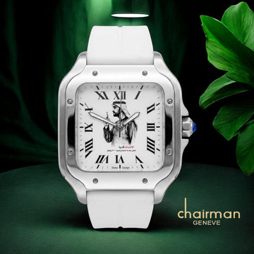 Chairman Geneve UAE Sheikh Roman White Dial White Strap Gents Watch