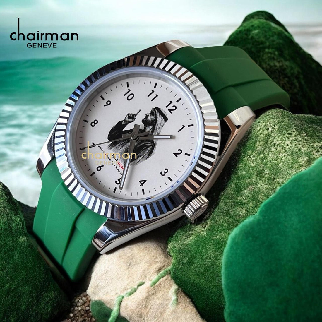 Chairman Geneve UAE Sheikh White Dial Green Strap Gents Watch