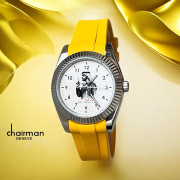 Chairman Geneve UAE Sheikh White Dial Yellow Strap Gents Watch