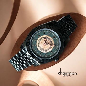 Chairman Geneve Vintage Theme Arabic Beige Green Dial Black Chain Gents Watch