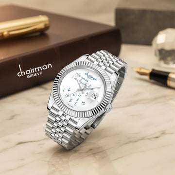 Chairman Geneve White Dated Dial Silver Chain Gents Watch