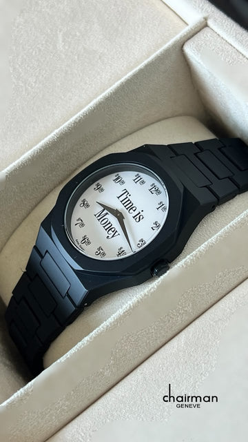 Chairman Geneve White Dial Black Gents Watch