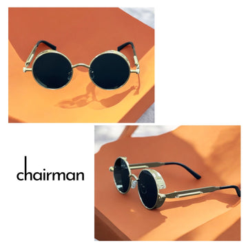 Chairman Luxury Black Glass Golden And Black Frame Unisex Sunglass