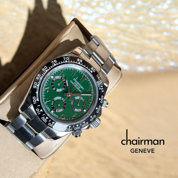 Chronograph Chairman Geneve Arabic Green Dial Silver Chain Gents Watch