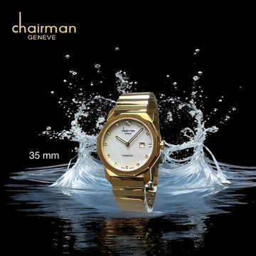 Diamond Chairman Geneve Dated White Dial Golden Chain Unisex Watch