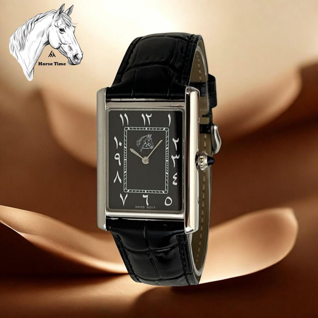Horse Time Black Arabic Dial Remaignned Black Strap Gents Watch