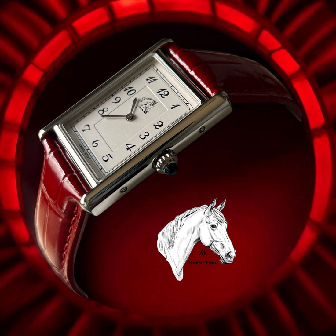 Horse Time Swiss MOVT White Dial Maroon Strap Gents Watch