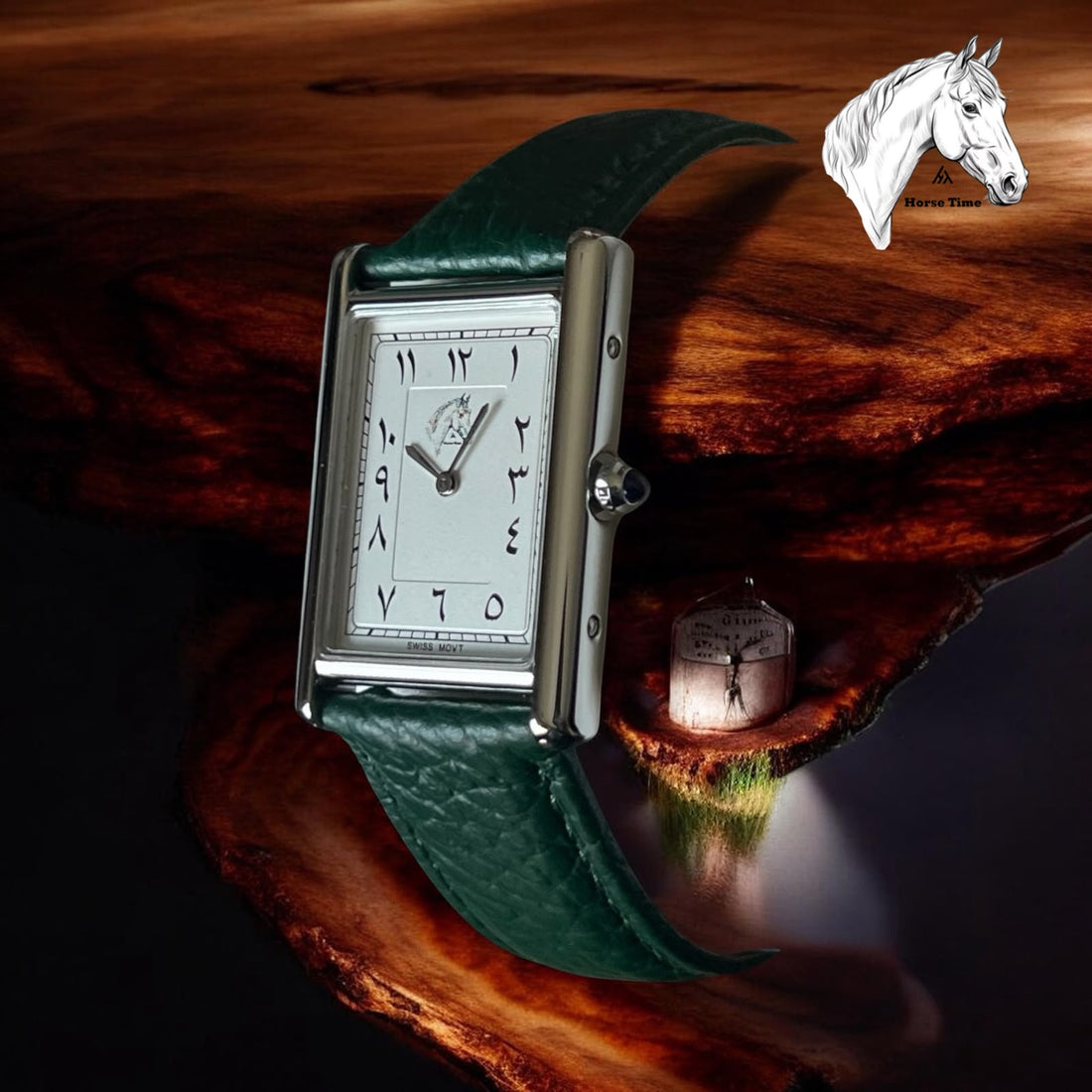 Horse Time White Arabic Dial Green Strap Gents Watch
