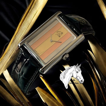Horse Time Yellow Orange Beige Dial Black Strap Gents Watch