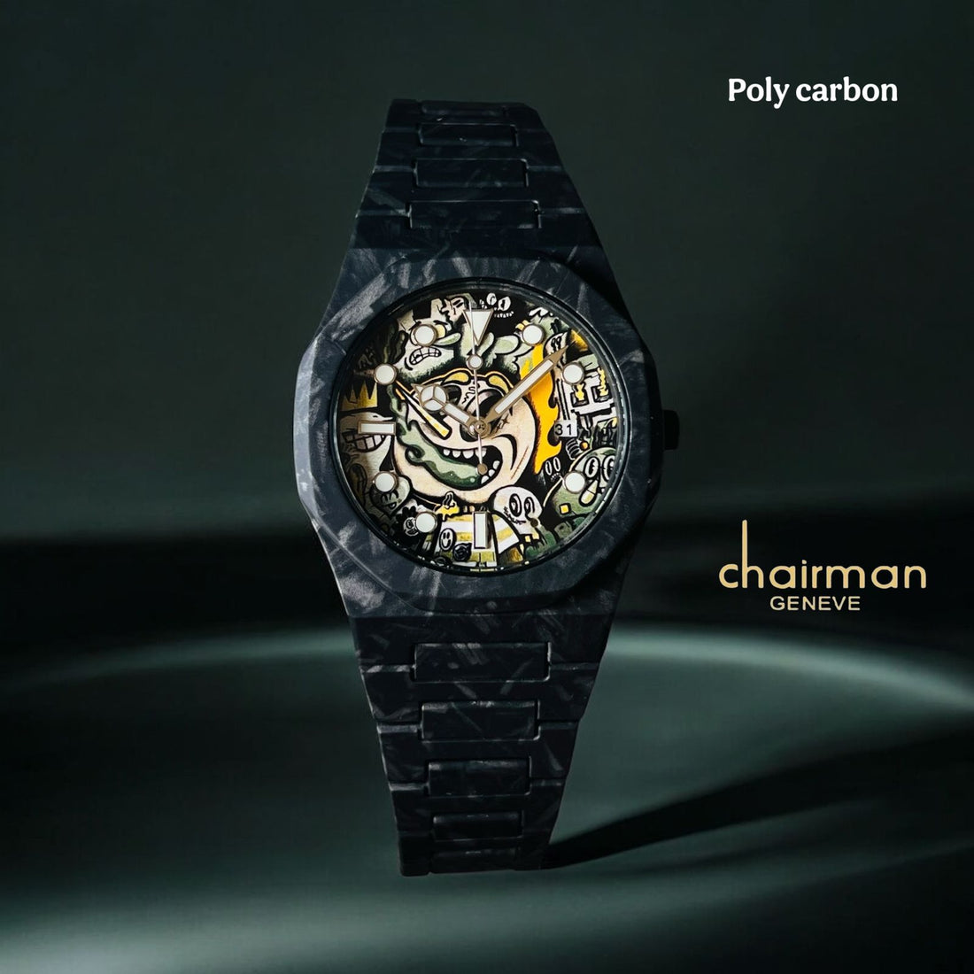 Multi Color Dial Chairman Geneve Poly Carbon Black Gents Watch