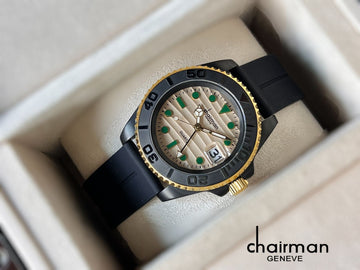 Quartz Chairman Geneve Dated Beige Dial Black Strap Gents Watch