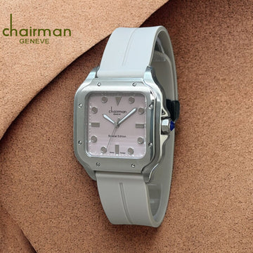 Special Edition Chairman Geneve Baby Pink Dial Grey Strap Gents Watch