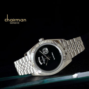 Special Edition Chairman Geneve Dated Black Dial Silver Chain Gents Watch