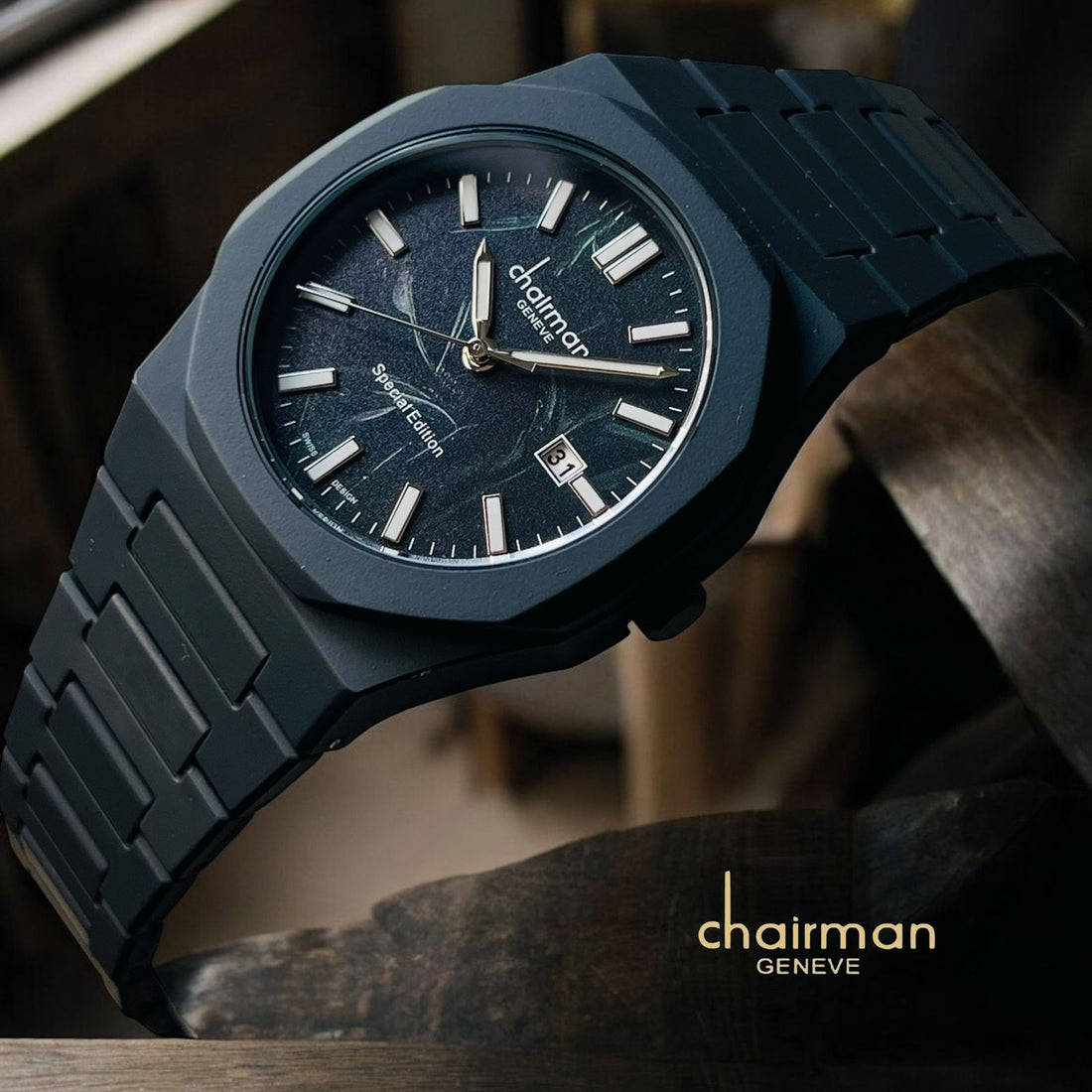 Special Edition Chairman Geneve Dated Black Poly Carbon Gents Watch