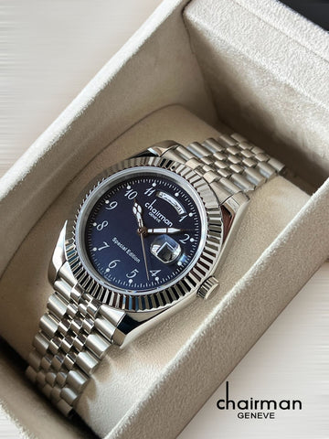 Special Edition Chairman Geneve Dated Blue Dial Silver Chain Gents Watch