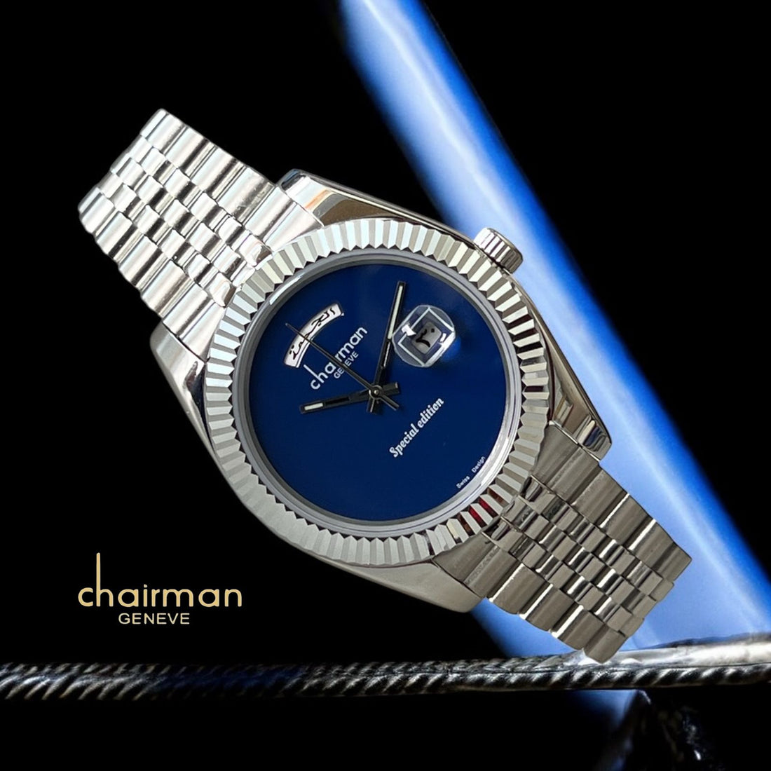 Special Edition Chairman Geneve Dated Blue Dial Silver Chain Gents Watch
