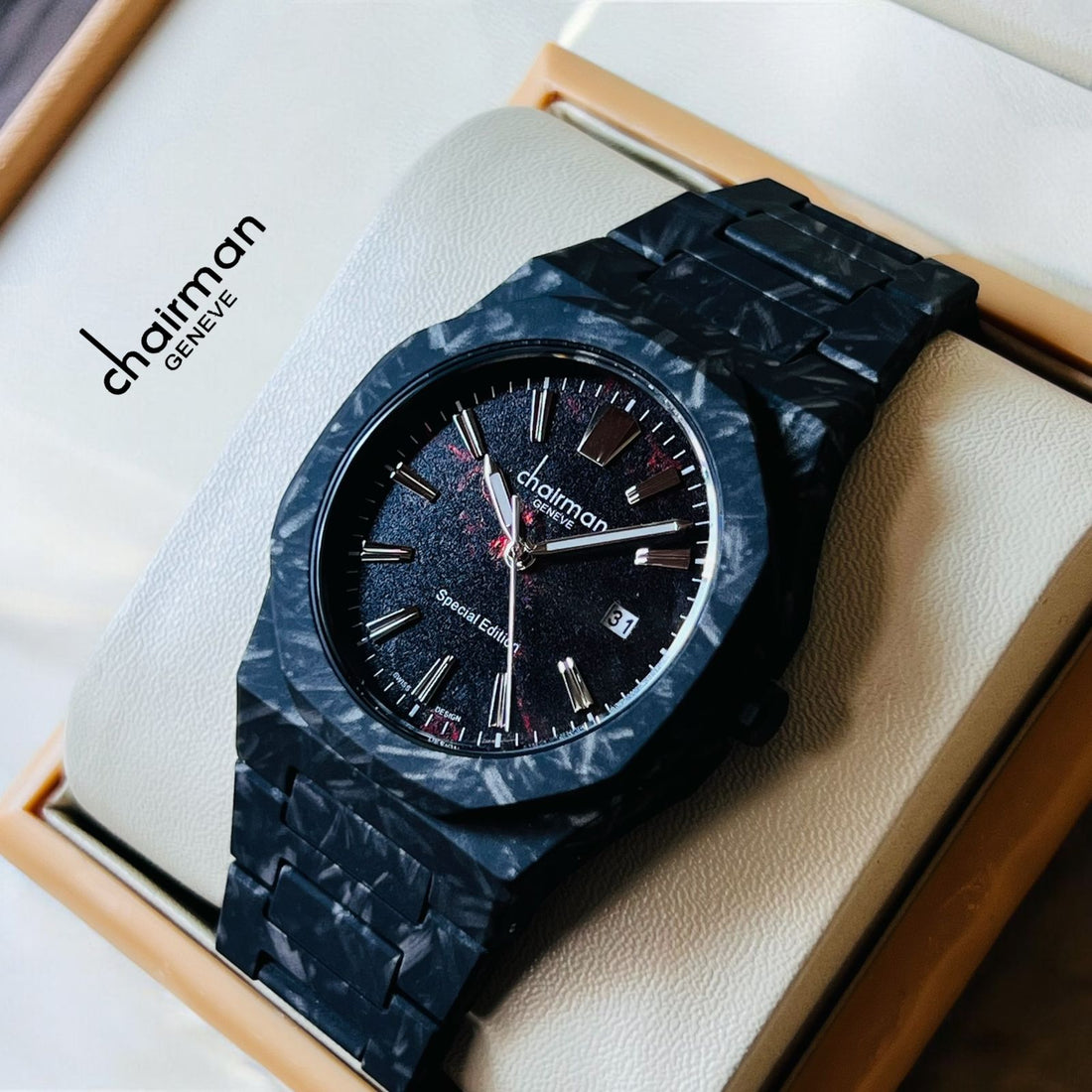 Special Edition Chairman Geneve Dated Gents Black Poly Carbon Watch