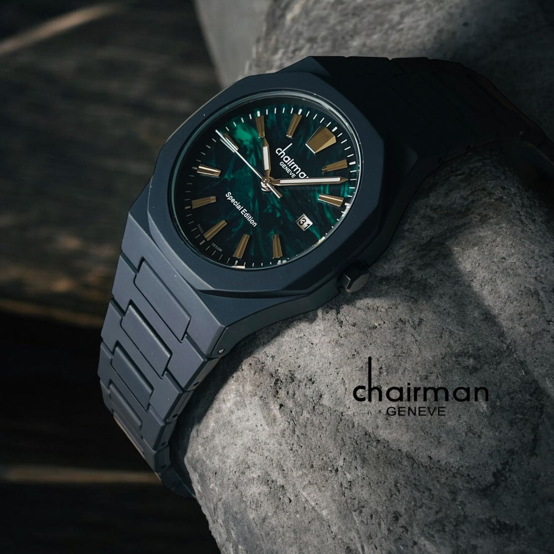 Special Edition Chairman Geneve Dated Green Dial Black Poly Carbon Gents Watch