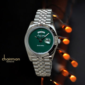 Special Edition Chairman Geneve Dated Green Dial Silver Chain Gents Watch