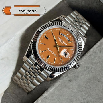 Special Edition Chairman Geneve Day And Dated Baby Brown Dial Silver Chain Gents Watch