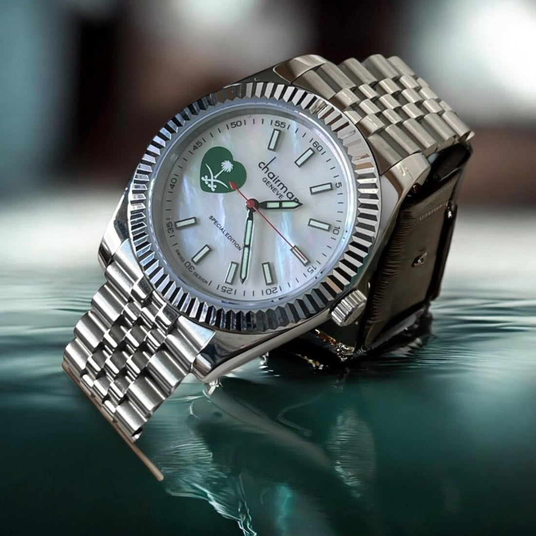 Special Edition Chairman Geneve SAUDI Emblem White Dial Silver Chain Gents Watch